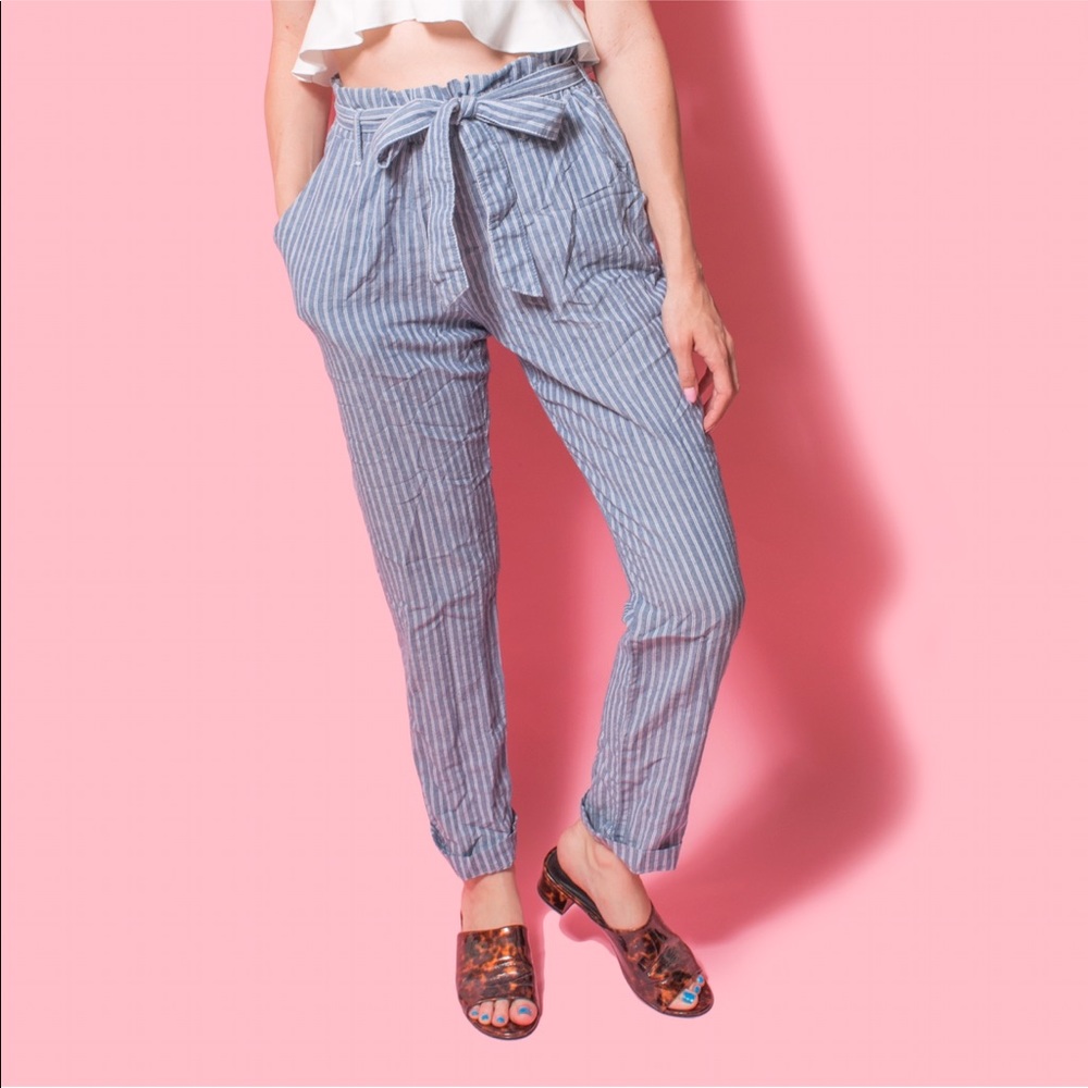 Free People stripe chambray pant with tie belt